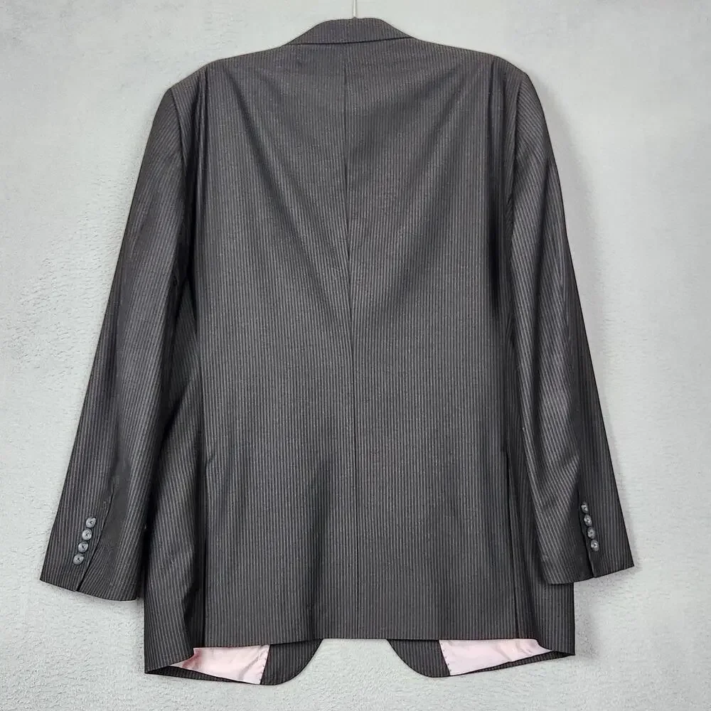 Billy London Suit Jacket Mens 42R Black Pinstripe Polyester Rayon 4 Button